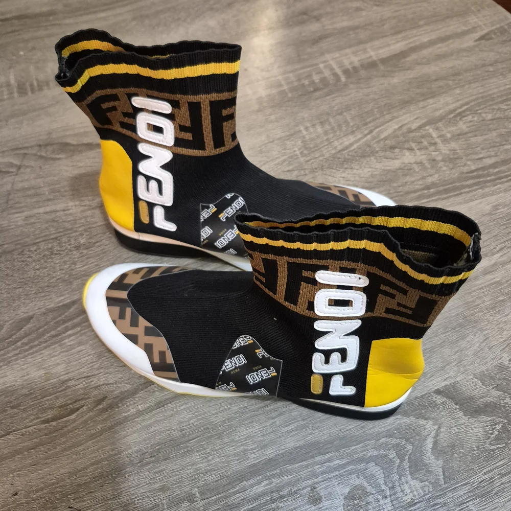 Fendi  Black, Yellow, and Brown Sock Boots - Picture 5 of 12